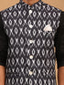 Vastramay Men's Black Ikaat Printede Cotton Nehru Jacket With Black Kurta And White Pyjama Set